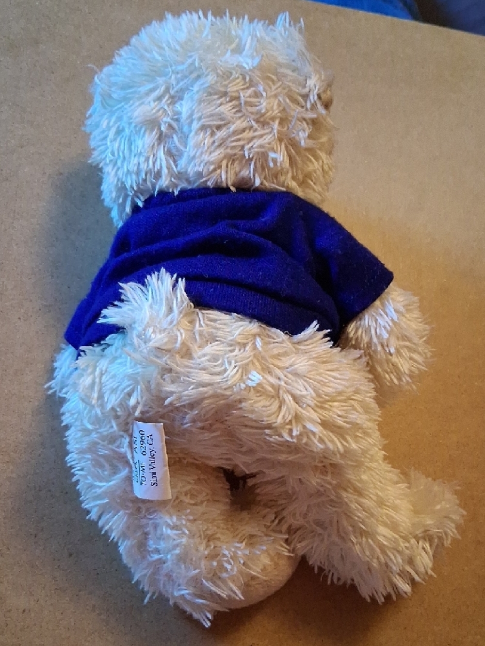 Plush Beige Bear Toy with Blue Shirt - Picture 6 of 8